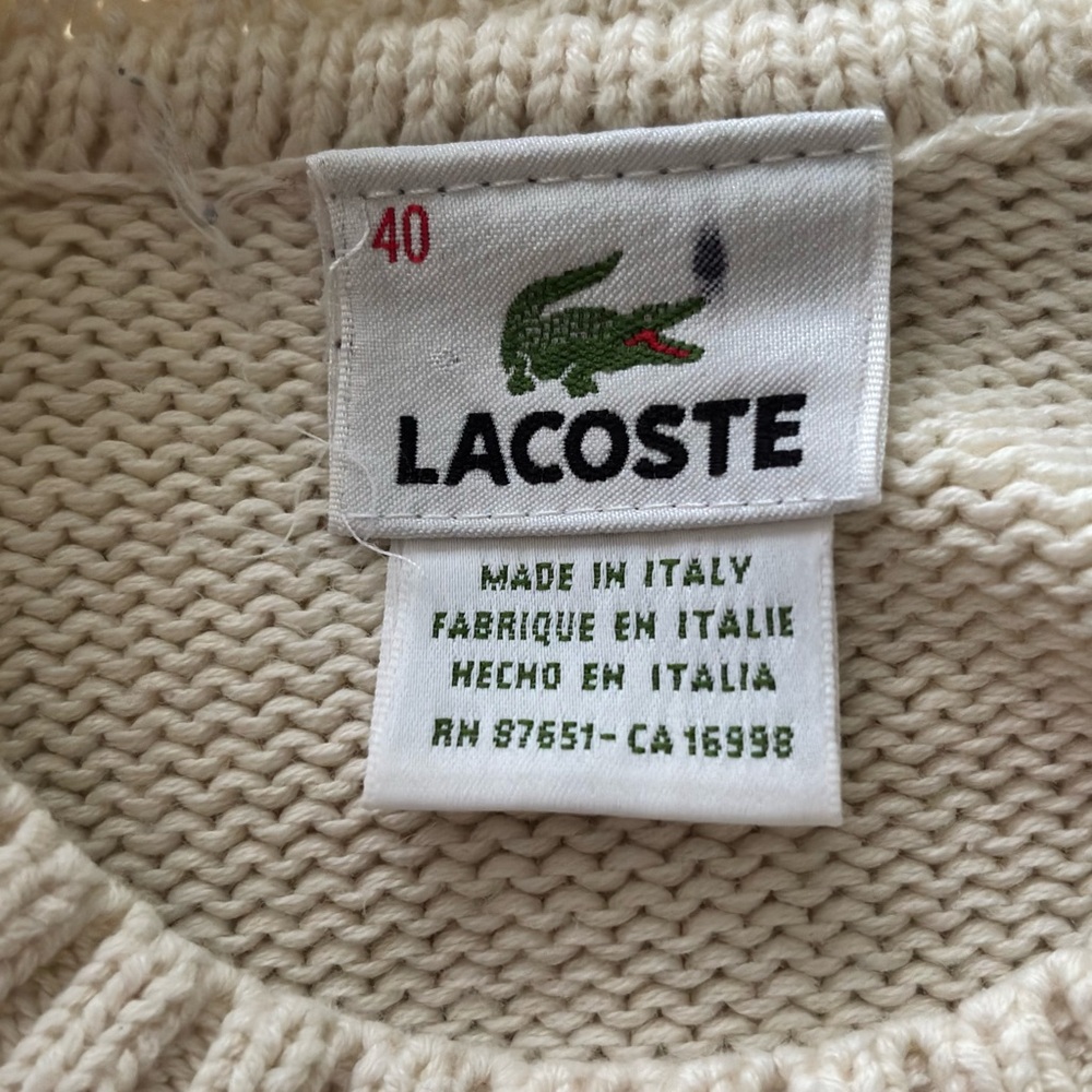 Lacoste Women's Ivory Crew Neck Sweater Needs Repair - Picture 5 of 8
